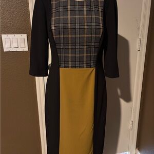 Connected Apparel Black and Mustard Plaid Dress